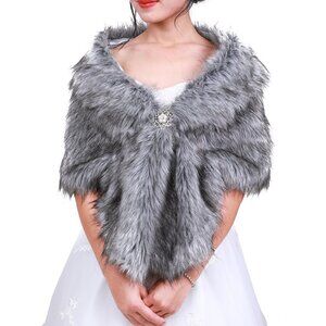 6388 Bridal Faux Fur Wrap Shrug Stole Shawl Cape Wedding
